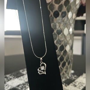 Dainty Silver Double Heart Crystal Pendant Necklace